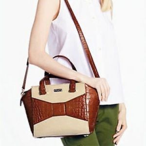 Kate Spade Brown Croc & Twill Madison Ave Beau Bag